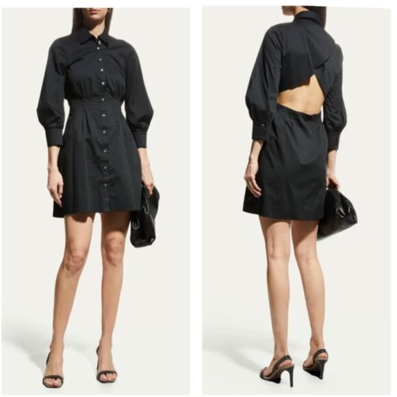 Veronica Beard Dresses & Skirts - Veronica Beard Polina Black Dress Open Drape Back Cotton Shirt Dress Size 10